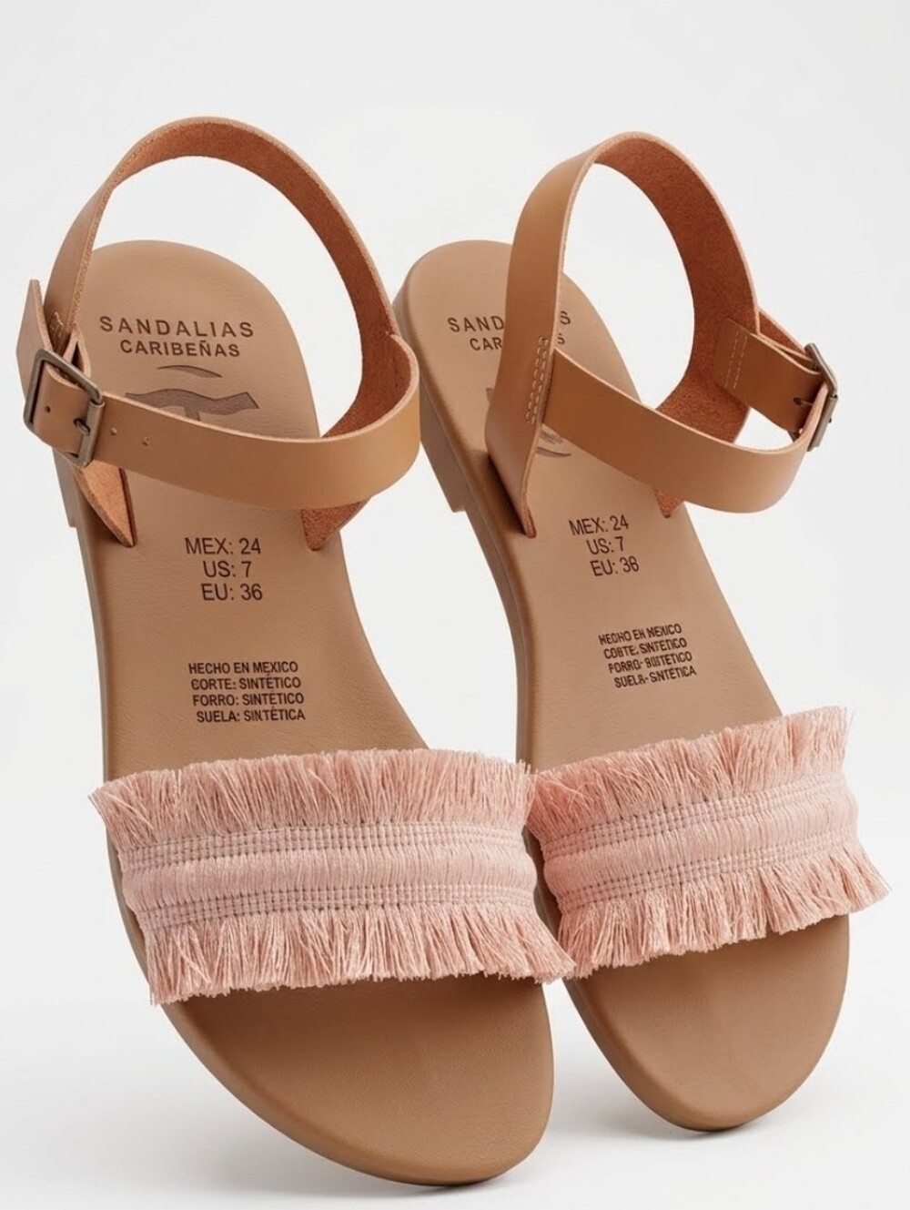 Women’s Fringe Strap Sandals in Blush Pink, Sz 7